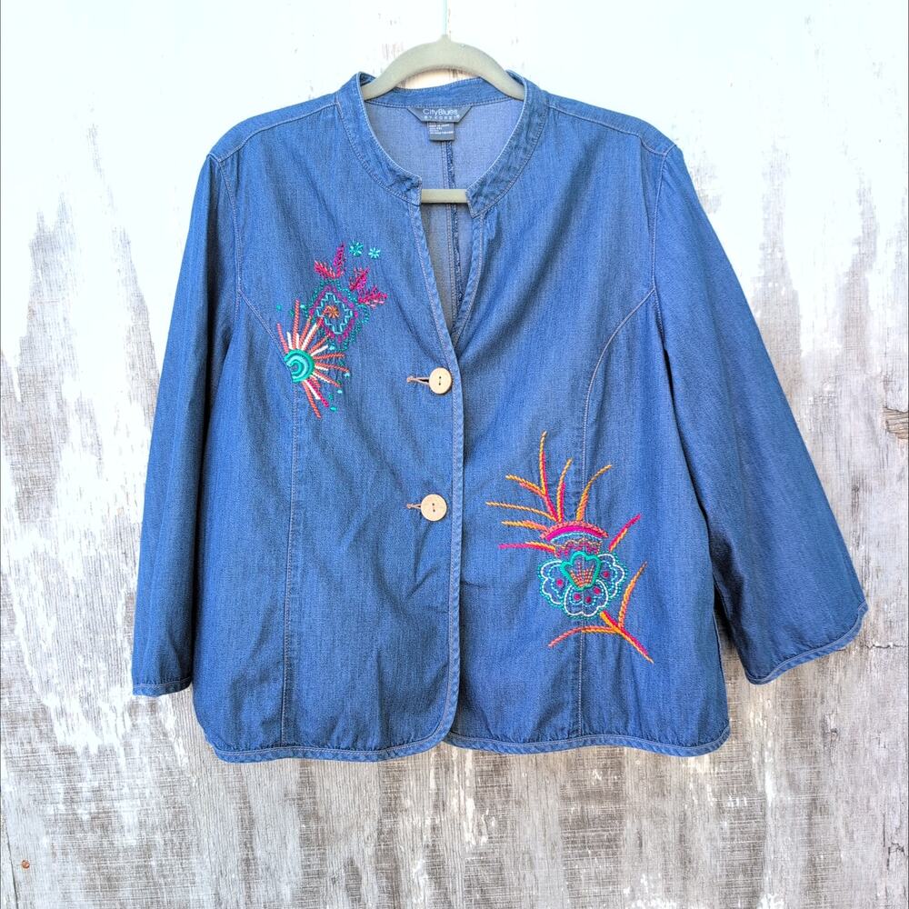 City Blues by Koret Denim Embroidered Women's XLPetite CottageCore GrandmaCore